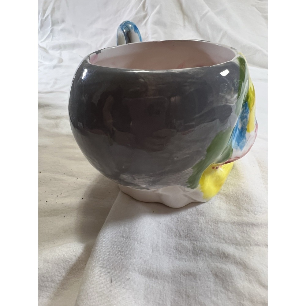 Hand Painted Ceramic Skull Mug Multicolor Abstract Art Signed AC- Small Chip/Rim - Picture 6 of 12